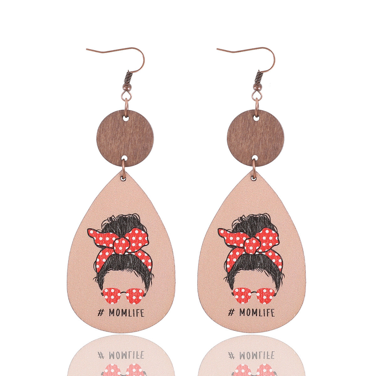 Wholesale MOM LIFE Mother's Day Leopard Plaid Wooden Earrings